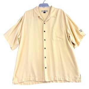 Tommy Bahama XL Yellow Silk Camp Shirt Sunset Classic 2005 Embroidered Retro